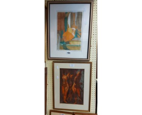 Dudley Holland: two framed vintage polychrome prints, one entitled 'Still Life Design' - signed in pencil and dated '32, the 