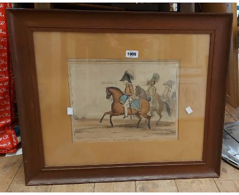 An oak framed antique coloured satirical print entitled 'A Horse Marine'