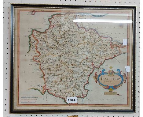 Robert Morden: a Hogarth framed hand coloured map print of Devonshire