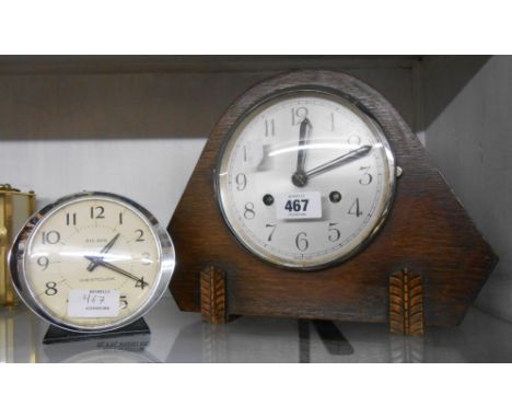 A vintage oak cased mantel clock with eight day gong striking movement - sold with a vintage Westclox 'Big Ben Repeater' alar