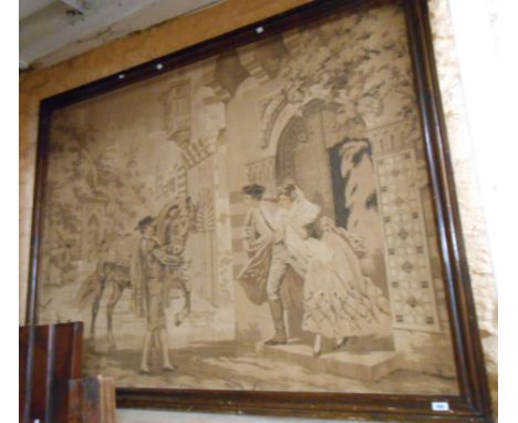 A pair of very large tapestry style wall hangings with wooden frames