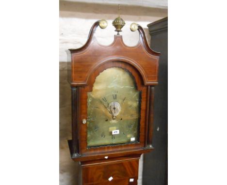 A late 18th Century mahogany and strung longcase clock, the 29.5cm brass arched dial with engraved Poseidon motif and marked 