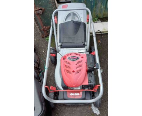 An Al-Ko Highline 42.7 P-A petrol lawn mower with 'Pro 125' OHV 4 stroke engine and grass box