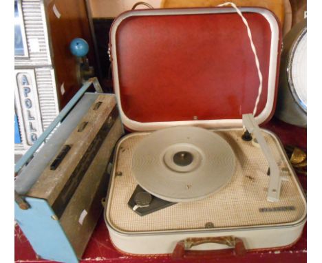 A vintage Fidelity portable record player of case form - sold with an HMV transistor radio (condition poor)