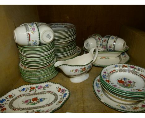 A Copeland Spode Chinese Rose part service including afternoon and breakfast teacups, saucers, sugar bowls, soup plates, plat