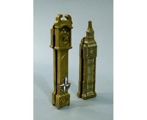 Festival of Britain 1951 - two brass door knockers, one modelled as Big Ben, the other as a long case clock, each approximate