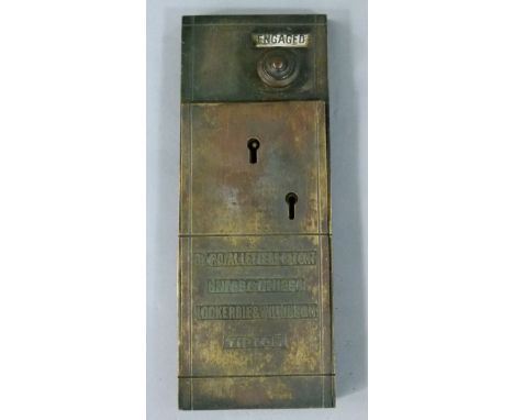 A Lockerbie & Wilkinson brass toilet lock, by Royal Letters patent No 1789 and No 11294, Tipton, 30cm x 11.5cm 
