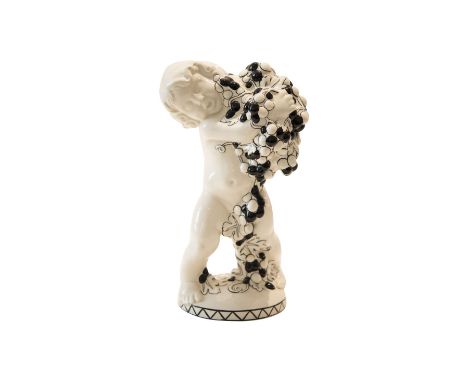 Michael Powolny (1871-1954), Large Seasons Putto, light colored body, white glaze, black decorated, executed 1907-12, dimensi