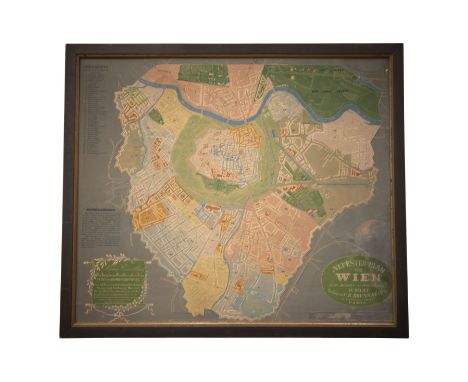 Latest map of Vienna, and its 34 suburbs, color print with embossing, in relief Publisher C.R. Brunnarius, 20 Boulevard St. D