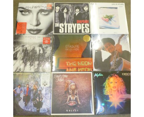 Ten unplayed LP records, some sealed, including Madonna, Bob Dylan, Kylie Minogue 