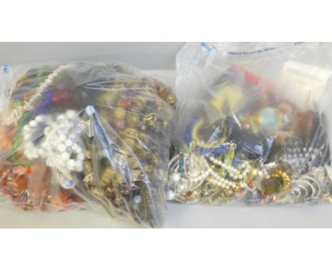 A collection of vintage bead necklaces including glass and coral and vintage earrings (all pairs) 