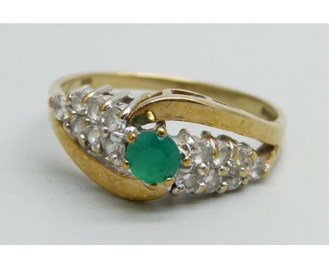 A 9ct gold, emerald and cubic zirconia ring, 2.3g, O 