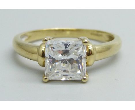 A 14ct gold ring set with a square cut white stone, 3.7g, Q/R 