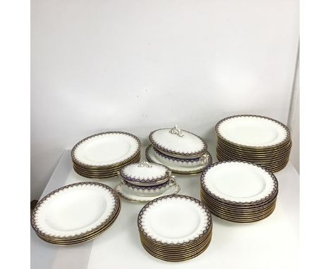 A Wedgwood dinner service including fifteen dinner plates (d.26cm), ten soup plates, eleven dessert plates, side plates, tea 