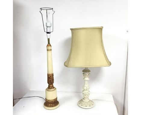 A composition table lamp in the form of a stylised Classical column (h.69cm to top of lamp holder d.14cm) and another table l