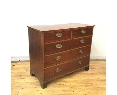 A Regency mahogany and boxwood strung chest, of two short and three long drawers, on bracket feet (92cm x 110cm x 53cm)