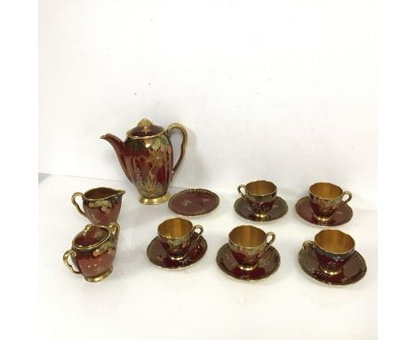 A mid 20thc. Carltonware coffee set including coffee pot (h.19cm x 18cm x 10cm), milk jug, lidded sugar bowl, five demi tasse