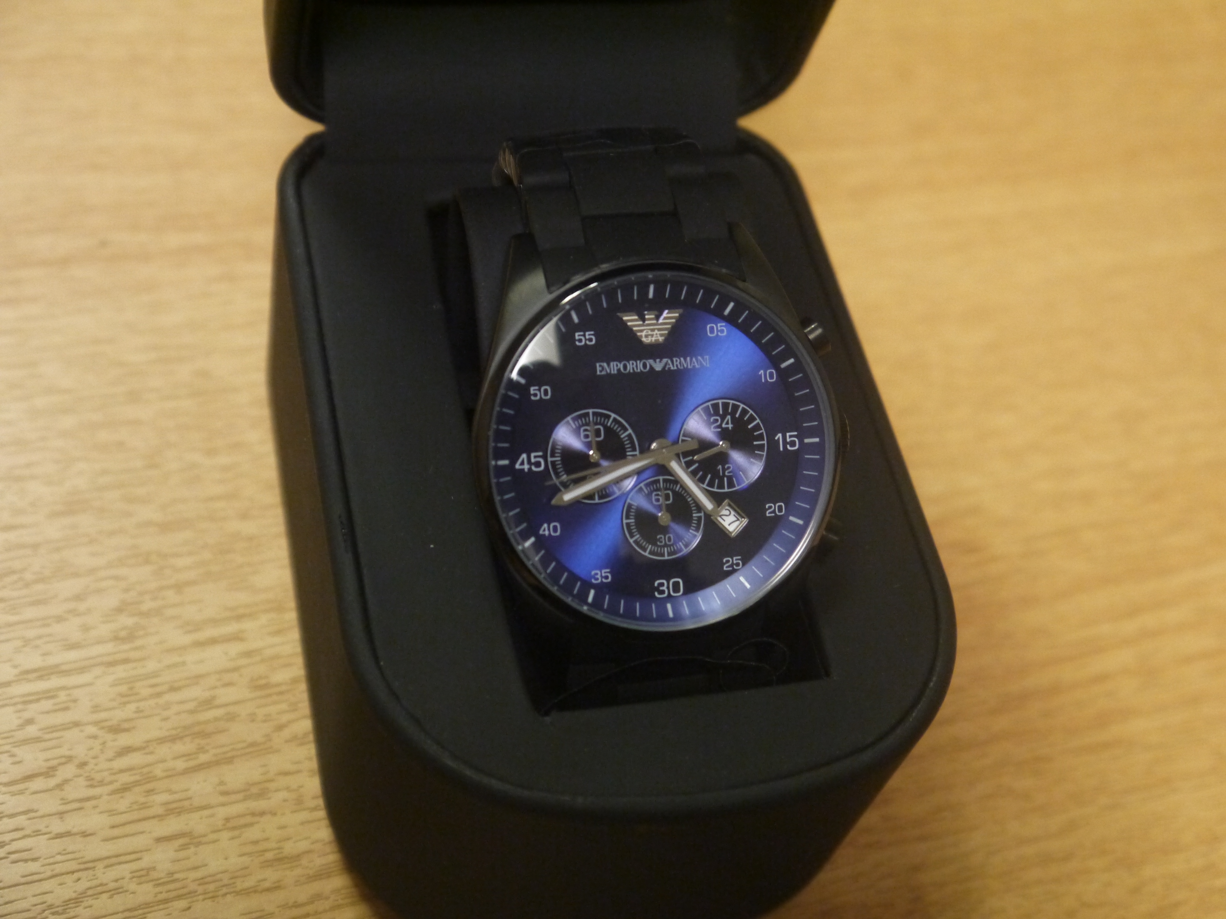 black and blue armani watch