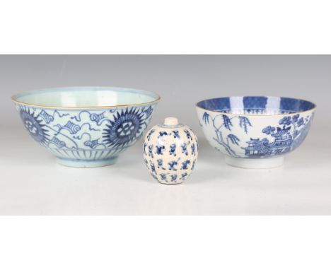A Chinese blue and white soft paste porcelain diminutive vase, mark of Kangxi but late Qing dynasty, the ovoid body painted w