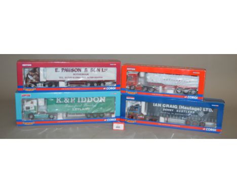 Four Corgi Hauliers of Renown 1:50 scale diecast models: CC13608 M Kettlewell DAF CF Bulk Tipper; CC11912 K&P Iddon ERF EC Se