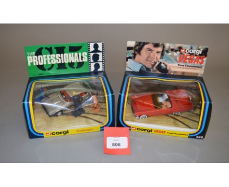 Two boxed Corgi Toys TV related diecast models, #342 'The Professionals Ford Capri' and #348 'Vegas Ford Thunderbird'. Models