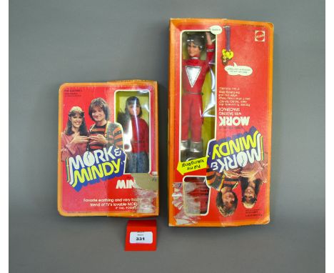 Two Mattel World of Mork & Mindy action figures: Mindy 9" figure, E in G box with large surface tear to front; Mork with Talk