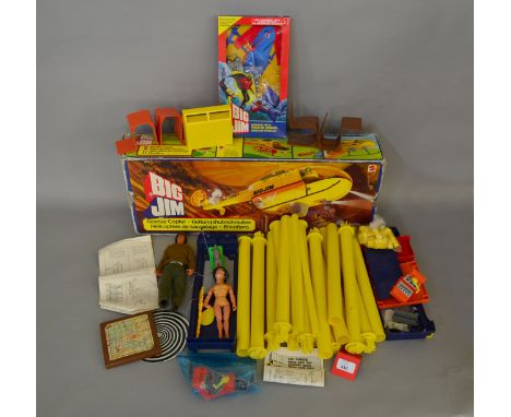 Quantity of Mattel Big Jim items: boxed Rescue Copter; boxed Mission Pack Undersea Adventure; Change Faces action figure; Big