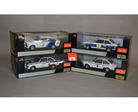 Four Sun Star 1:18 scale Ford Escort diecast model cars: 4440; 4431; 4435; 4439. E in G-VG boxes. (4)