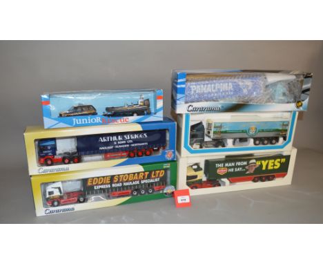 Five boxed diecast 1:50 scale truck models by Cararama, Eligor etc., all appear G to VG in generally G boxes. Also included i