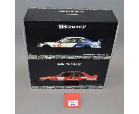 Two boxed BMW M3 diecast model cars in 1:18 scale, GTR ALMS 'Petit Le Mans' 2001 and Tauber Motorsport DTM 1988. Models appea