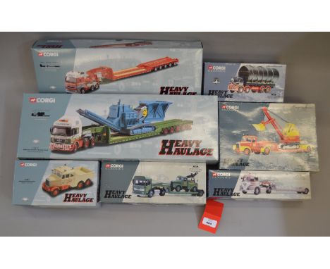 Seven Corgi Heavy Haulage 1:50 scale diecast models: CC12002; 31003; CC12404; 13902; CC11101; 31010; 13501. VG, boxed. Some w