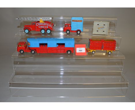 A small group of unboxed playworn Corgi 'Chipperfields Circus' diecast models including Bedford TK Horse and Giraffe Transpor