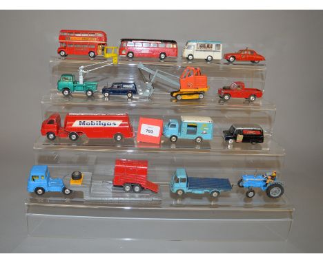 A small group of unboxed playworn Corgi diecast models including GS-27 Priestman Shovel on Bedford TK Machinery Carrier, the 