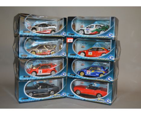 Eight Solido 1:18 scale diecast model cars, including Peugeot and Citroen. E in G-VG boxes. (8)