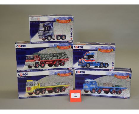 Five Corgi Hauliers of Renown 1:50 scale diecast model, including AEC, Guy and Scania model. G-VG, boxed. (5)