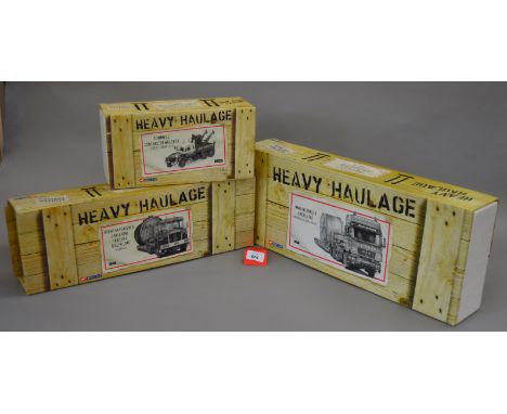 Three Corgi Heavy Haulage 1:50 scale diecast models: CC12306 Eddie Stobart Scammell Contractor Wrecker; CC12507 Pickfords Atk