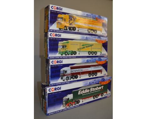 Four Corgi Hauliers of Renown 1:50 scale diecast models: CC14115 Liam Connolly DAF 105 Curtainside; CC13746 Williams Transpor