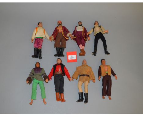 Mego Heroes of the American West and World's Greatest Super Pirates action figures: Buffalo Bill; Sitting Bull; Wild Bill Hic