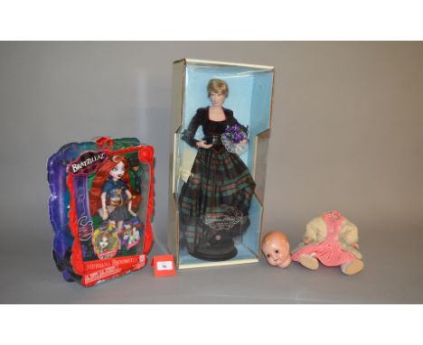 Quantity of assorted dolls: MGA Bratzillas Meygana Broomstix, carded; Franklin Mint Diana Princess of Wales portrait doll, bo