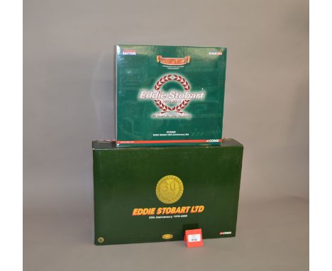 Two Corgi Eddie Stobart 1:50 scale diecast model sets: CC99202 Hauliers of Renown 40th Anniversary 4 Piece Set, comprising At