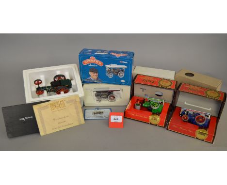 A boxed Corgi Dibnah's Choice CC20301 Garrett Showman's Tractor, a Matchbox Aveling Porter Steam Roller and a Fowler Steam En