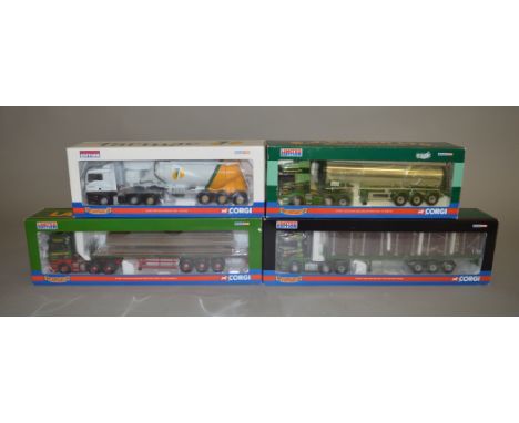Four Corgi Hauliers of Renown 1:50 scale diecast models: CC13707 SJ Bargh Scania R Series Topline General Purpose Tanker; CC1