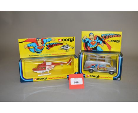 Two Corgi Toys 'Superman' related diecast models, #435 Superman Van and #929 Daily Planet Jetcopter. Both models appear VG in