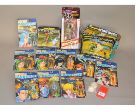 Quantity of assorted vintage action figures: two Mego Micronauts (Galactic Cruiser, Hydro Copter); Mattel BraveStarr TexHex; 