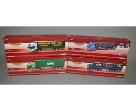Four Corgi Hauliers of Renown 1:50 scale diecast models: CC13615 Skeldons DAF CF Curtainside; CC14026 Steve Swain Transport V