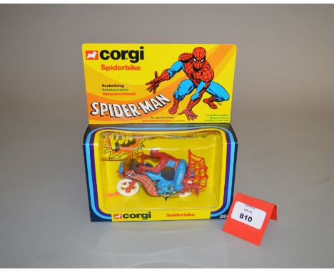 A Corgi Toys 'Spiderman' related diecast model, #266 Spiderbike, G+/VG in a generally VG striped window box. 