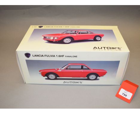 A boxed Autoart Millennium Lancia Fulvia 1.6HF Fanalone diecast model in 1:18 scale, VG in G+ box.