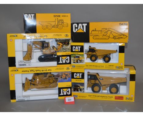 6 x Caterpillar CAT, 1/50 Scale models of Earthmoving equipment. mostly G-VG Boxed examples 