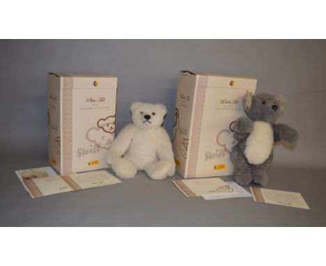 Two Steiff teddy bears, both UK & Ireland exclusives: Polar Ted, white, 40 cm, ltd.ed. 881/2000; Koala Ted, ash grey and whit