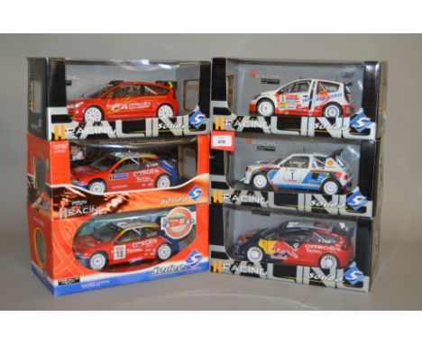 Six Solido Racing Collection 1:18 scale diecast model cars, including Peugeot and Citroen. E in VG boxes. (6)